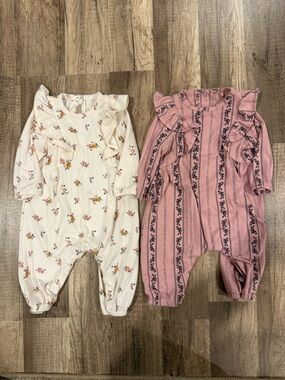 Bundle of Jessica Simpson Cream Floral & Dusty Pink Ruffle One-Piece Set